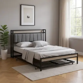 Black Metal Full Bed Frame With Trundle