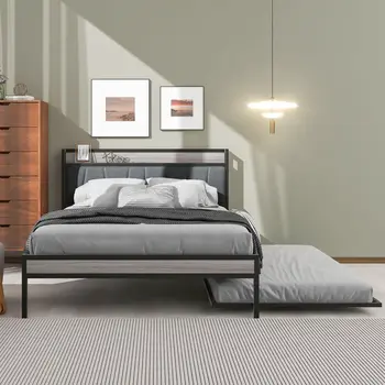 Black Metal Full Bed Frame With Trundle