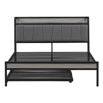 Black Metal Full Bed Frame With Trundle