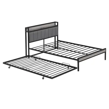 Black Metal Full Bed Frame With Trundle
