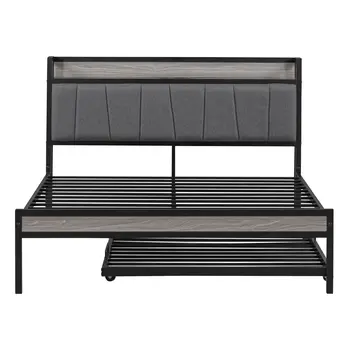 Black Metal Full Bed Frame With Trundle