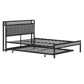 Black Metal Full Bed Frame With Trundle