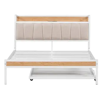White Metal Full Bed Frame With Trundle
