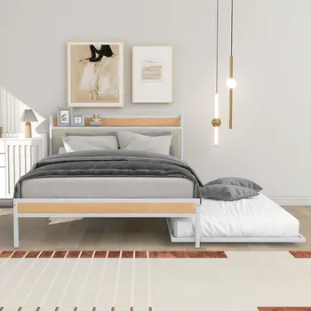 White Metal Full Bed Frame With Trundle
