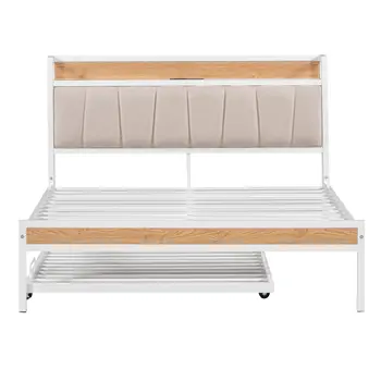 White Metal Full Bed Frame With Trundle