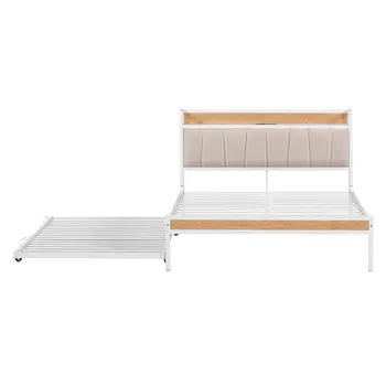 White Metal Full Bed Frame With Trundle
