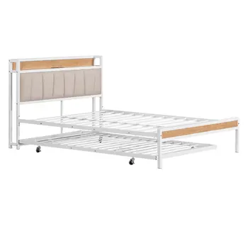 White Metal Full Bed Frame With Trundle