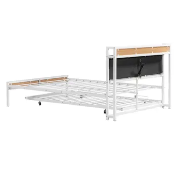 White Metal Full Bed Frame With Trundle