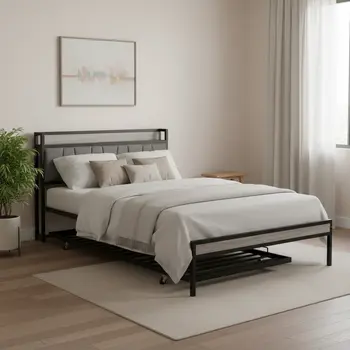 Black Metal Queen Bed Frame With Trundle