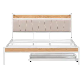 White Metal Queen Bed Frame With Trundle