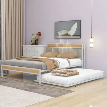 White Metal Queen Bed Frame With Trundle