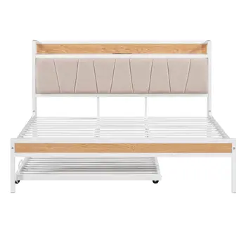 White Metal Queen Bed Frame With Trundle
