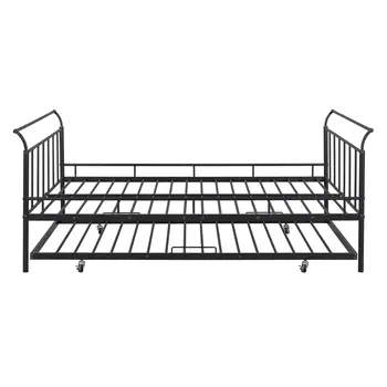 Black Metal Full Day Bed With Trundle