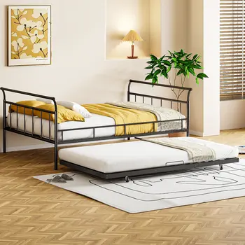 Black Metal Full Day Bed With Trundle