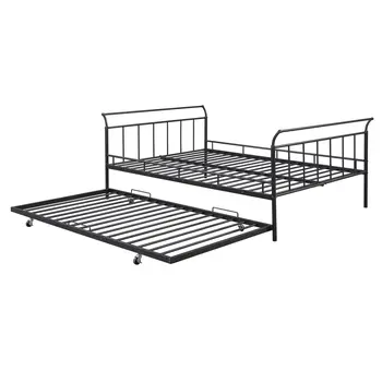 Black Metal Full Day Bed With Trundle