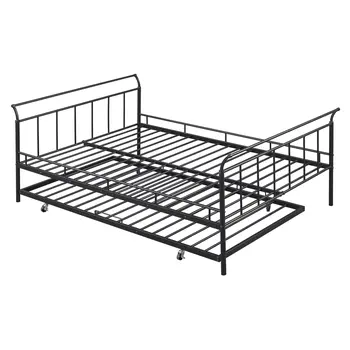 Black Metal Full Day Bed With Trundle