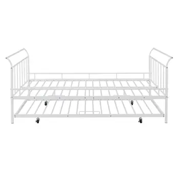 White Metal Full Day Bed With Trundle