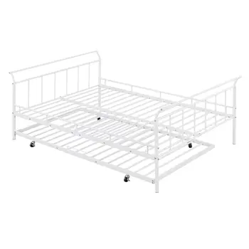 White Metal Full Day Bed With Trundle