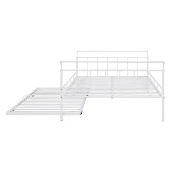 White Metal Full Day Bed With Trundle