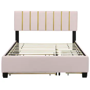 Pink Tufted Velvet Upholstered Queen Bed Frame With Trundle And Drawers
