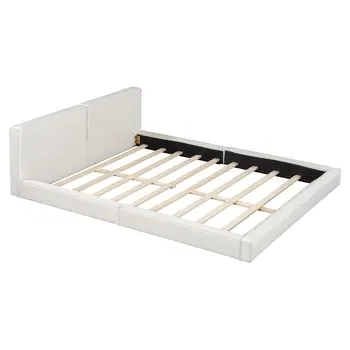 Beige Tufted Velvet Upholstered Queen Bed Frame