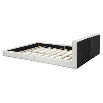 Beige Tufted Velvet Upholstered Queen Bed Frame