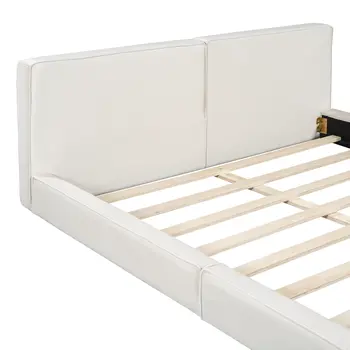 Beige Tufted Velvet Upholstered Queen Bed Frame