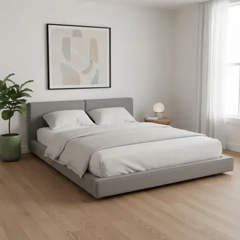 Gray Tufted Velvet Upholstered Queen Bed Frame