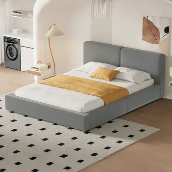 Gray Tufted Velvet Upholstered Queen Bed Frame