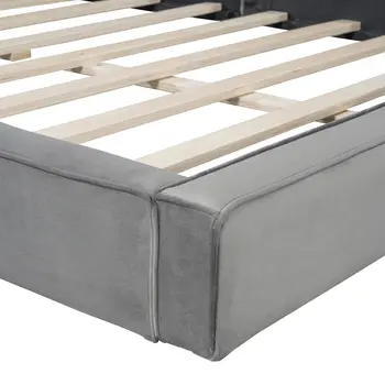 Gray Tufted Velvet Upholstered Queen Bed Frame