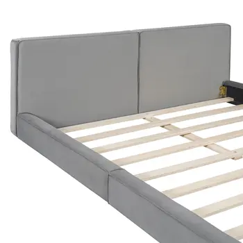 Gray Tufted Velvet Upholstered Queen Bed Frame