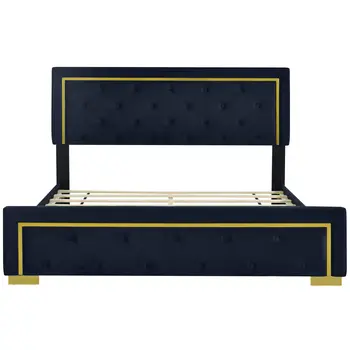 Black Tufted Velvet Upholstered Queen Bed Frame