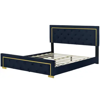 Black Tufted Velvet Upholstered Queen Bed Frame