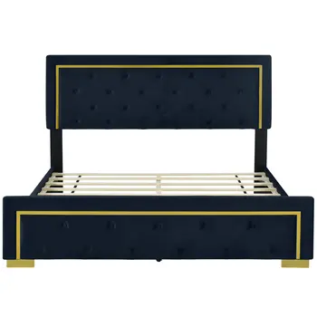 Black Tufted Velvet Upholstered Queen Bed Frame
