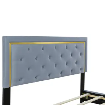 Gray Tufted Velvet Upholstered Queen Bed Frame