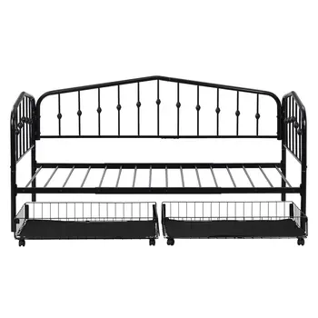 Black Metal Twin Bed Frame With Drawers