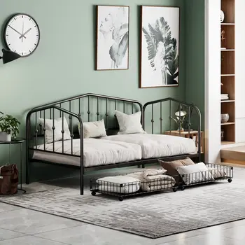 Black Metal Twin Bed Frame With Drawers