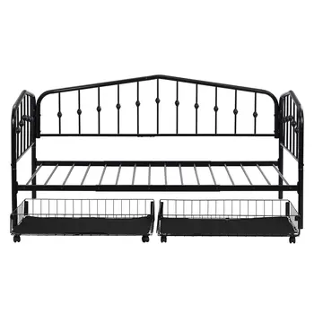 Black Metal Twin Bed Frame With Drawers