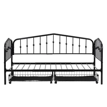 Black Metal Twin Bed Frame With Drawers
