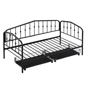 Black Metal Twin Bed Frame With Drawers