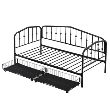 Black Metal Twin Bed Frame With Drawers