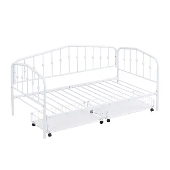 White Metal Twin Bed Frame With Drawers