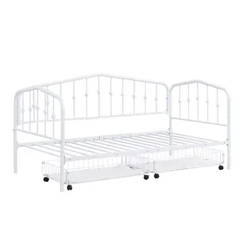 White Metal Twin Bed Frame With Drawers