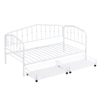 White Metal Twin Bed Frame With Drawers