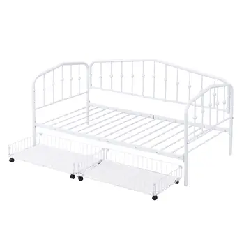 White Metal Twin Bed Frame With Drawers