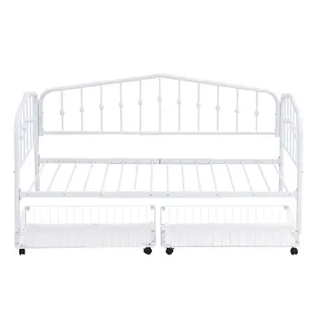 White Metal Twin Bed Frame With Drawers