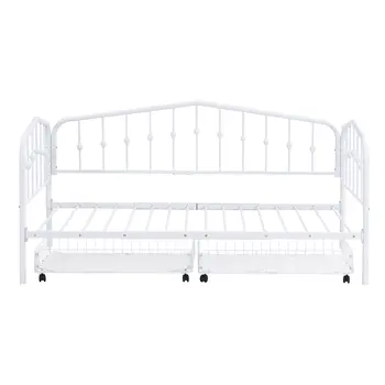 White Metal Twin Bed Frame With Drawers