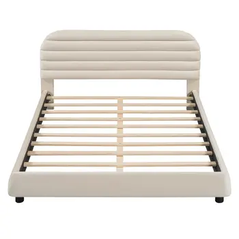Beige Tufted Velvet Upholstered Queen Bed Frame