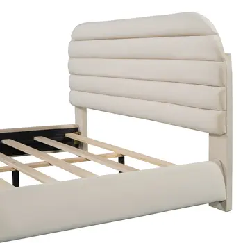 Beige Tufted Velvet Upholstered Queen Bed Frame