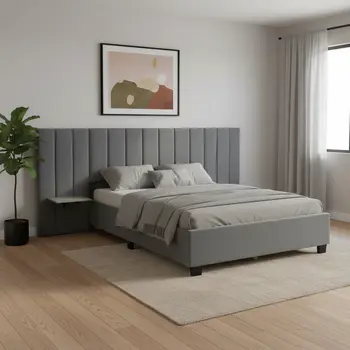 Gray Tufted Velvet Upholstered Queen Bed Frame